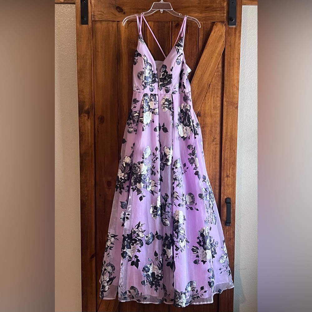 Midnight Doll Purple Floral Prom Dress